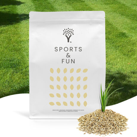 Image de face de gazon sport et jeux avec des graines d'herbe devant le sachet